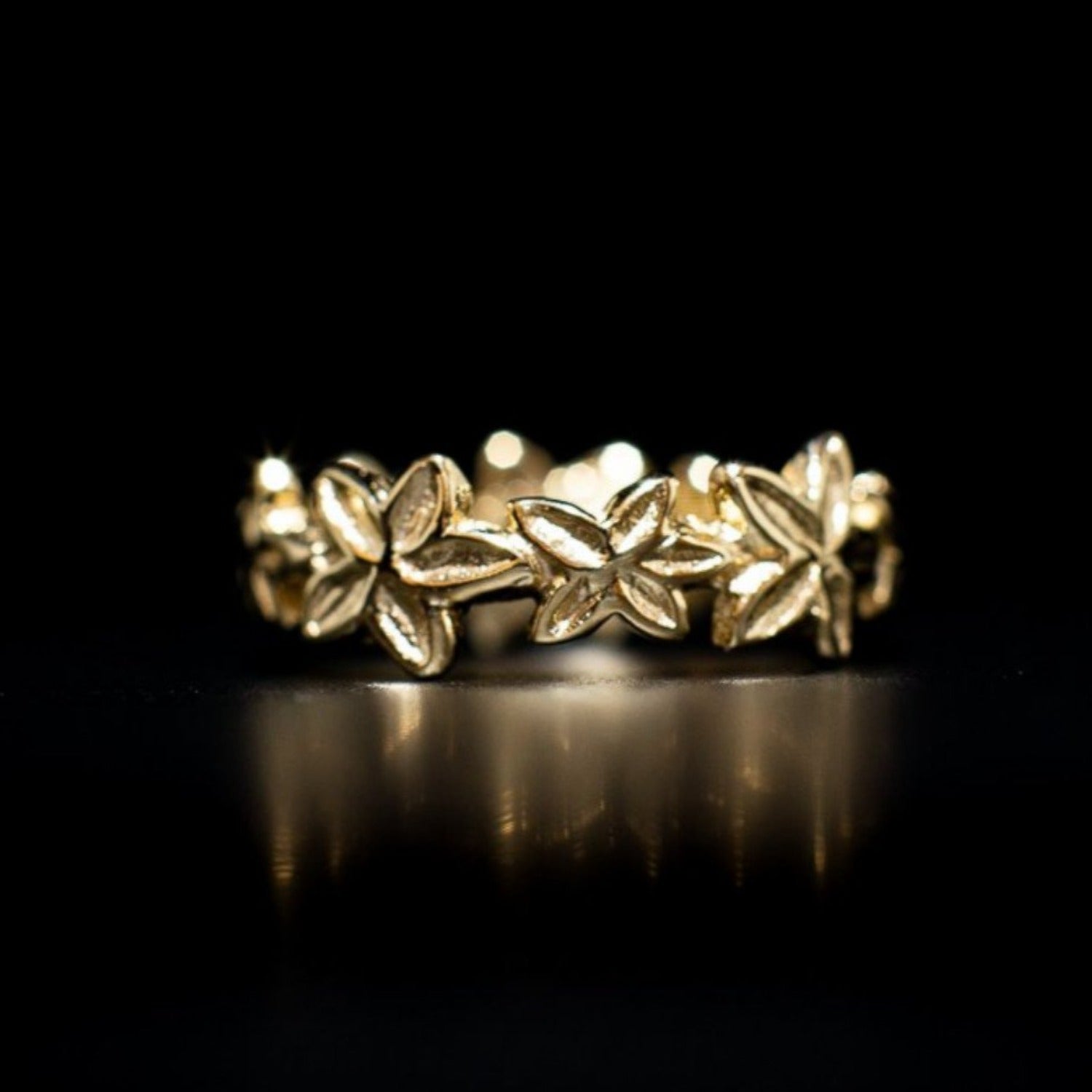 Frangipani - Ring 9 Carat Yellow Gold 375 Floral Motif Carved Matte Polish 