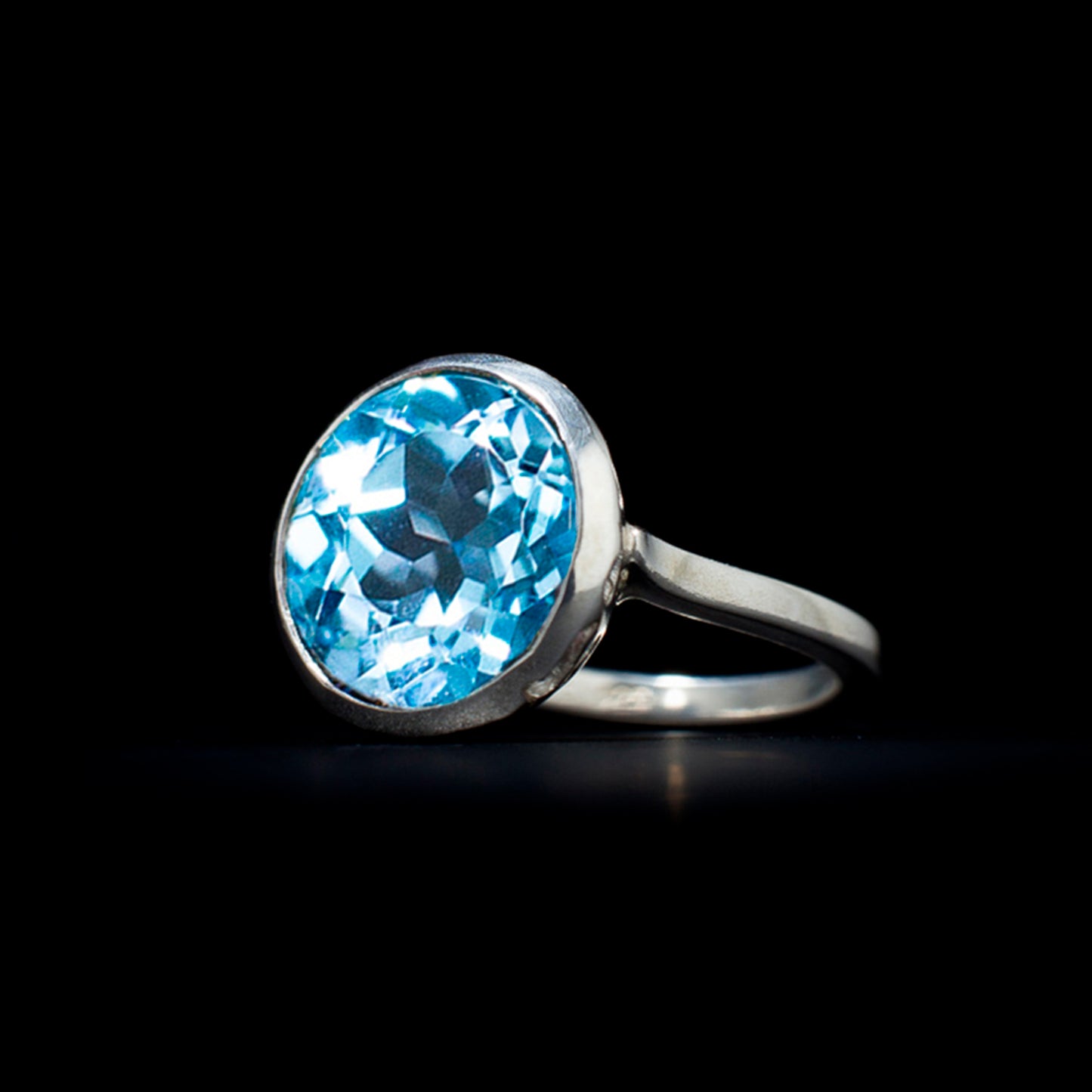 Vegas - Gemstone Ring Sterling Silver 925 14mm Blue Topaz Prasiolite Carved Bezel 3mm Band