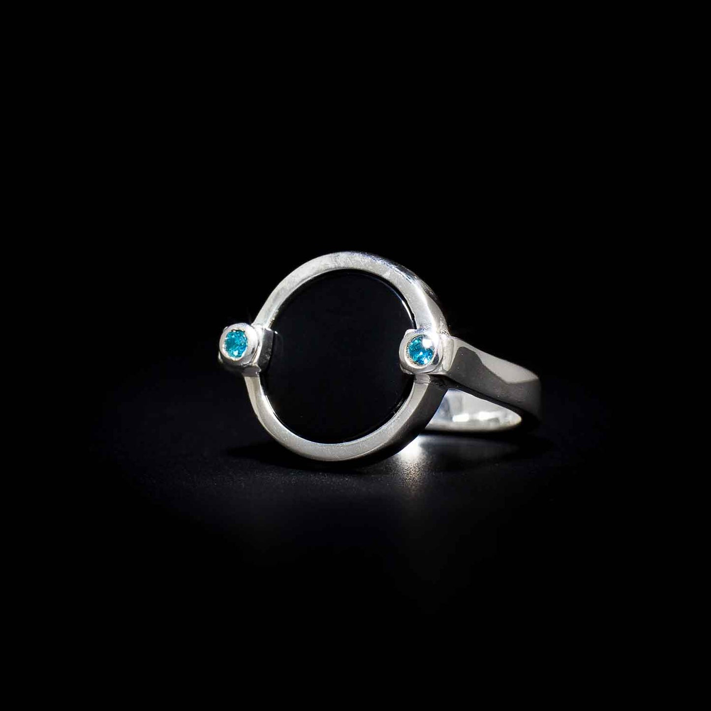 Gemstone Ring Sterling Silver 925 12mm Onyx 2mm Swiss Blue Topaz Tourmaline Bezel Set Comfort fit 