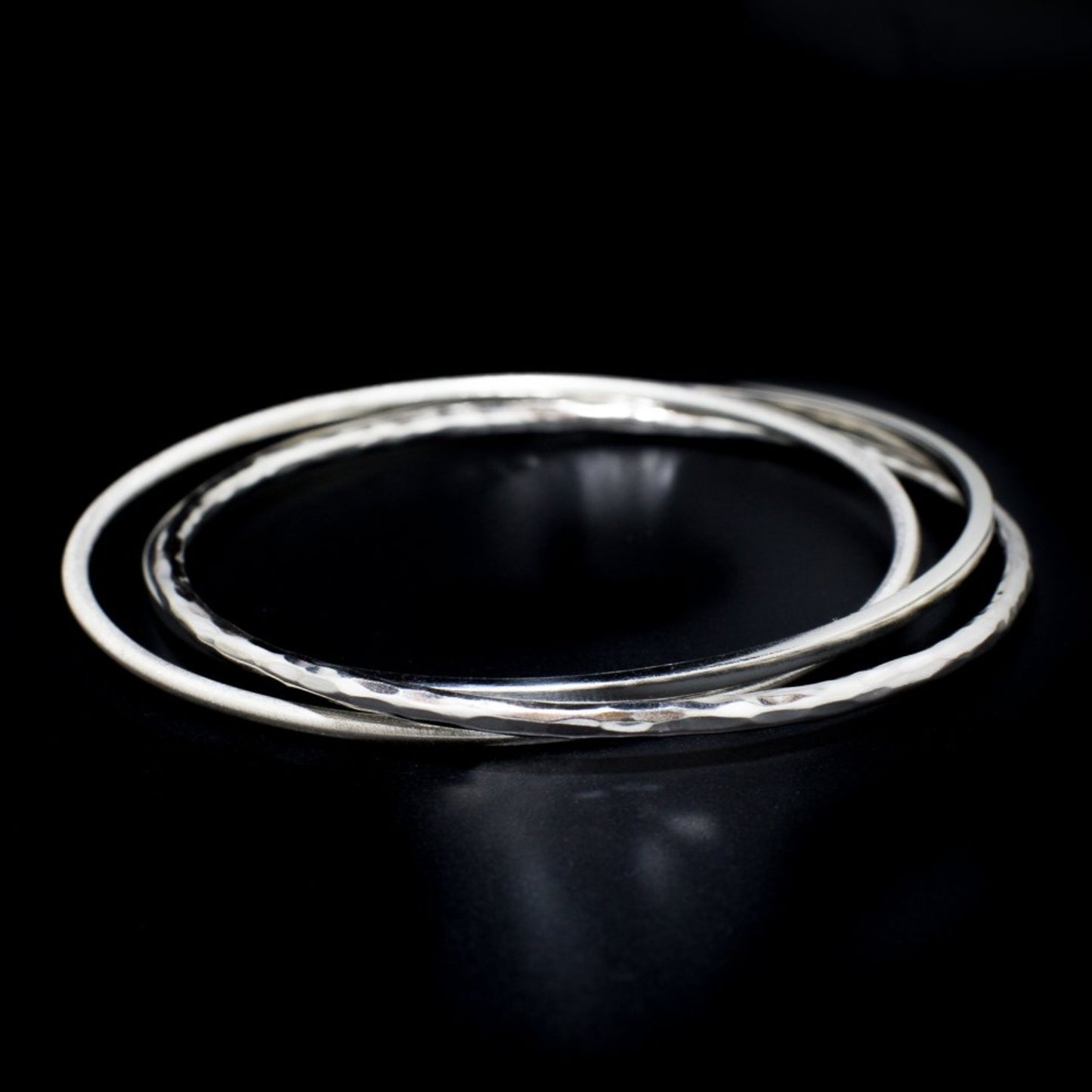 El Mariachi - Bangle Sterling Silver 925 3 Ring Polish Hammered Matte 2.5mm round Handmade