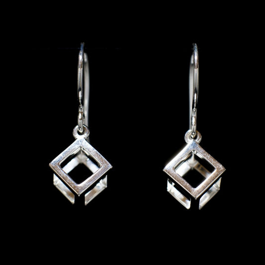 Cube - Earring Sterling Silver 925 Geometric Cubism Square Hook