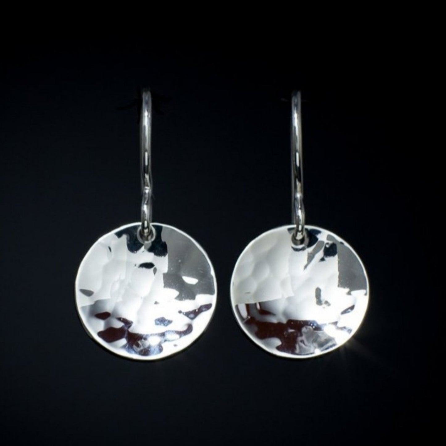 Oasis Kapoor - Earrings Sterling Silver 925 Hammered 15mm Disc Secure Hook Handmade