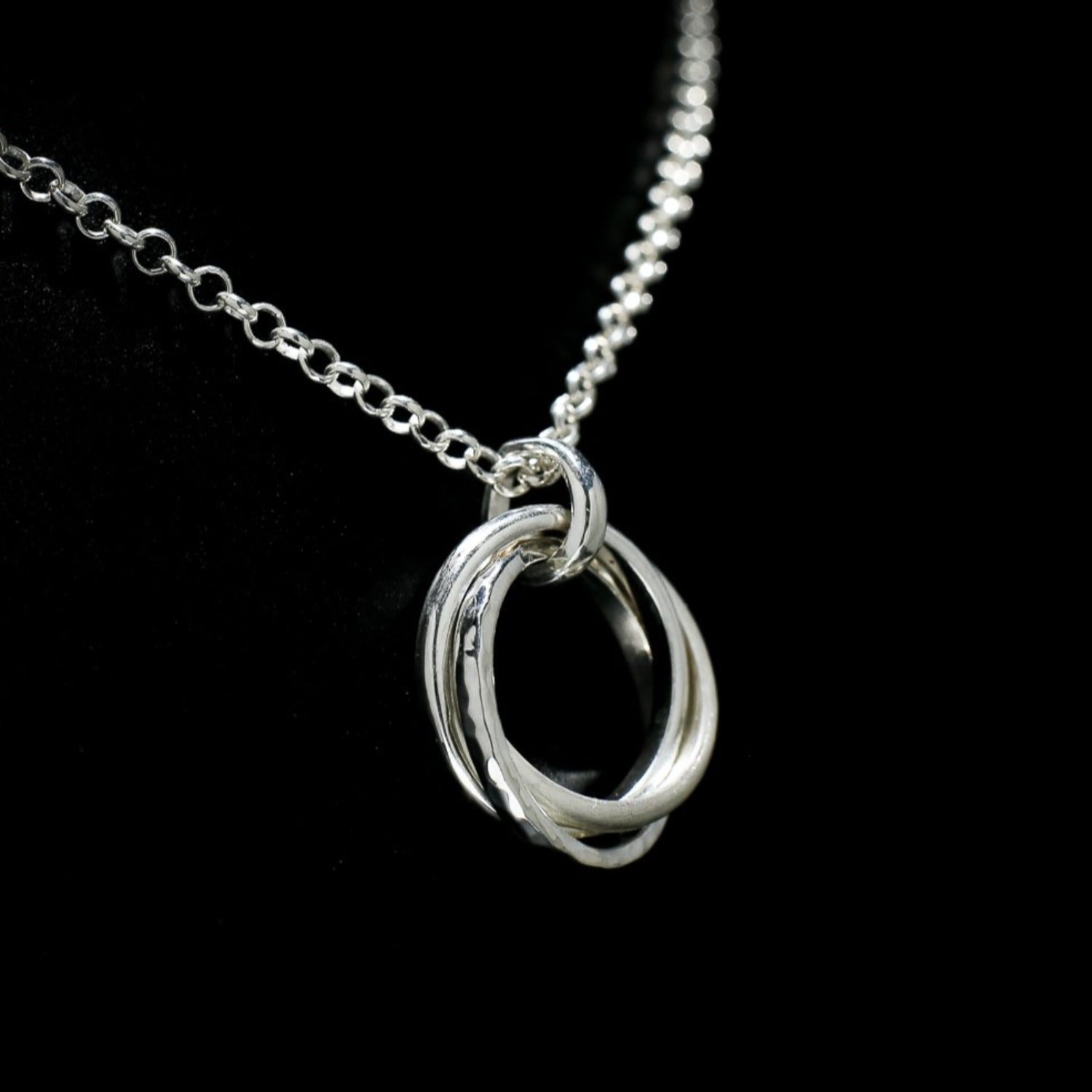 Tritan - Pendant Necklace Sterling Silver 925 3 Interwoven 2mm Matte Hammered Polish Handmade Fine Chain 45cm 50cm 60cm