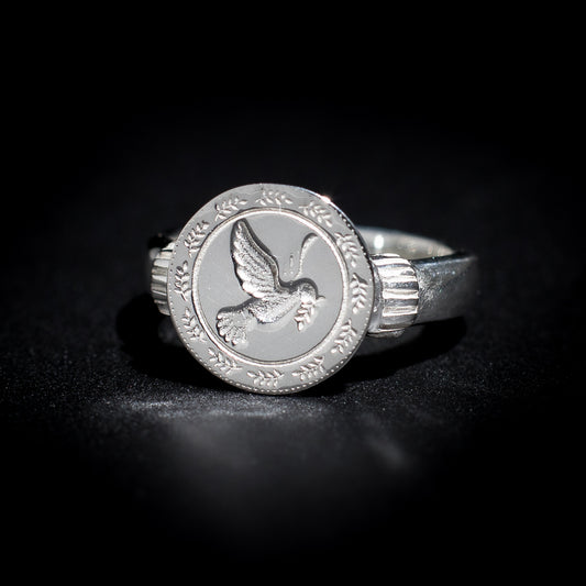 Peace Dove - Ring Sterling Silver 925 Cignet 2 Motif Dove Peace Design 5mm Band