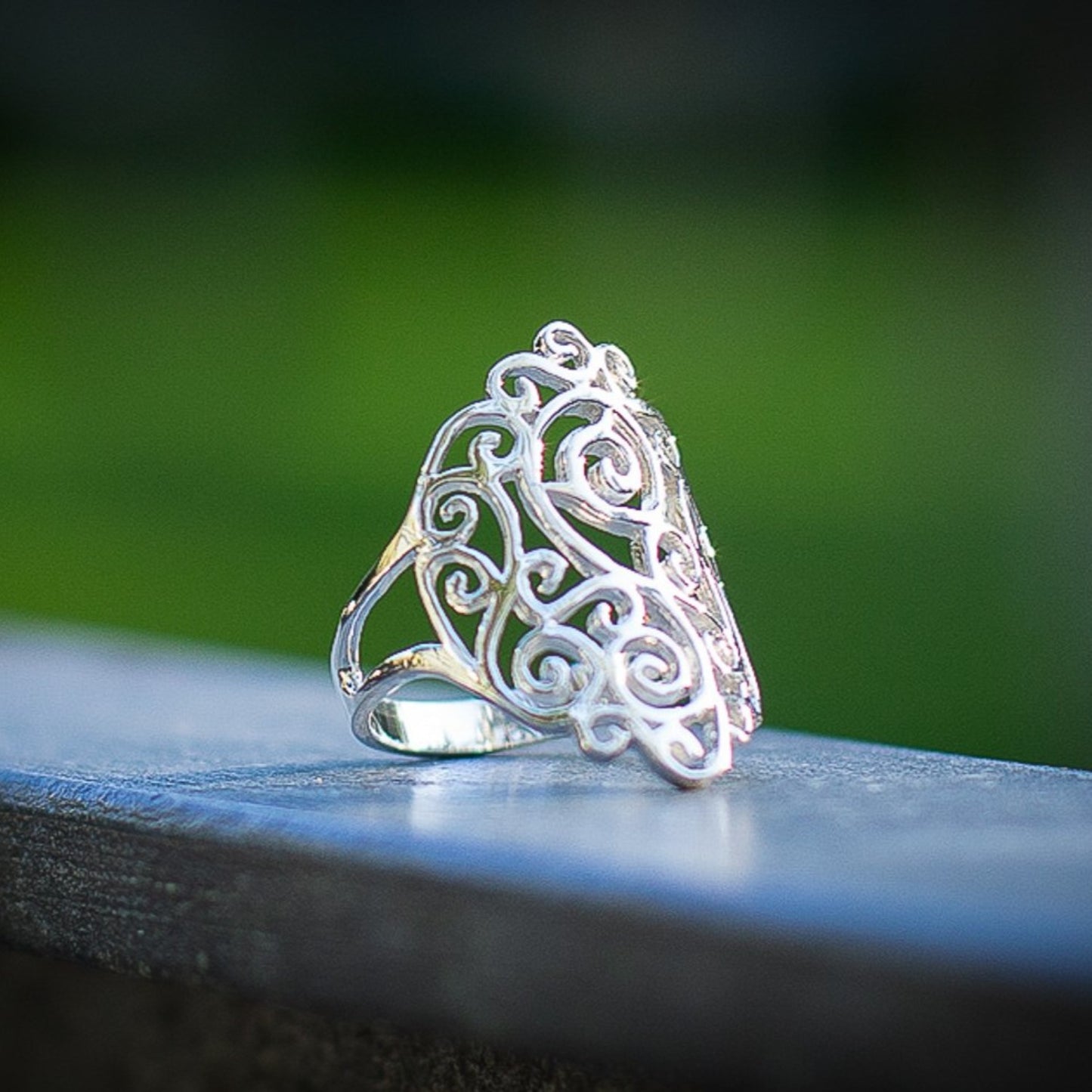 Filigree - Ring Sterling Silver 925  Filigree Carved Floral Taper Split Band 